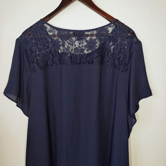 Torrid Abbey Navy Blue Georgette Keyhole Lace Blouse Career Office Plus Size 4X - Picture 5 of 11